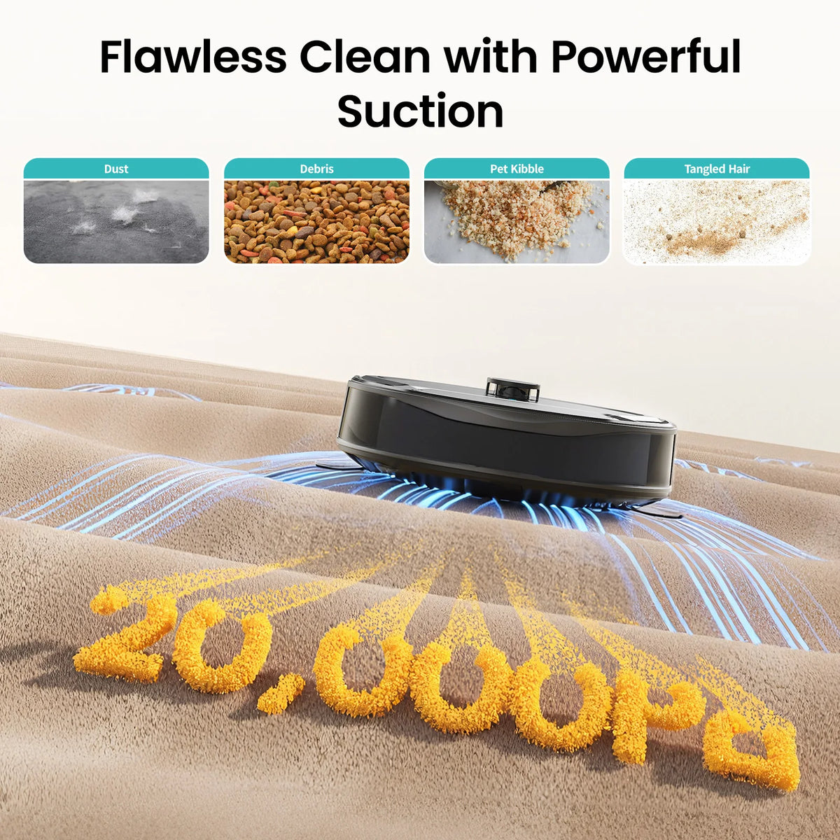 Lefant M265 Robot Vacuum Cleaner with Mapping, 20000Pa, Self-Cleaning Roller, Clean Water Wash, Laser dToF, Avoid PSD, Anti-Tangle, Compact, WiFi 2.4G/5G/Alexa/APP