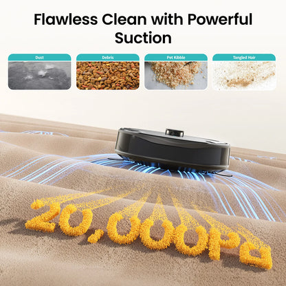 Lefant M265 Robot Vacuum Cleaner with Mapping, 20000Pa, Self-Cleaning Roller, Clean Water Wash, Laser dToF, Avoid PSD, Anti-Tangle, Compact, WiFi 2.4G/5G/Alexa/APP