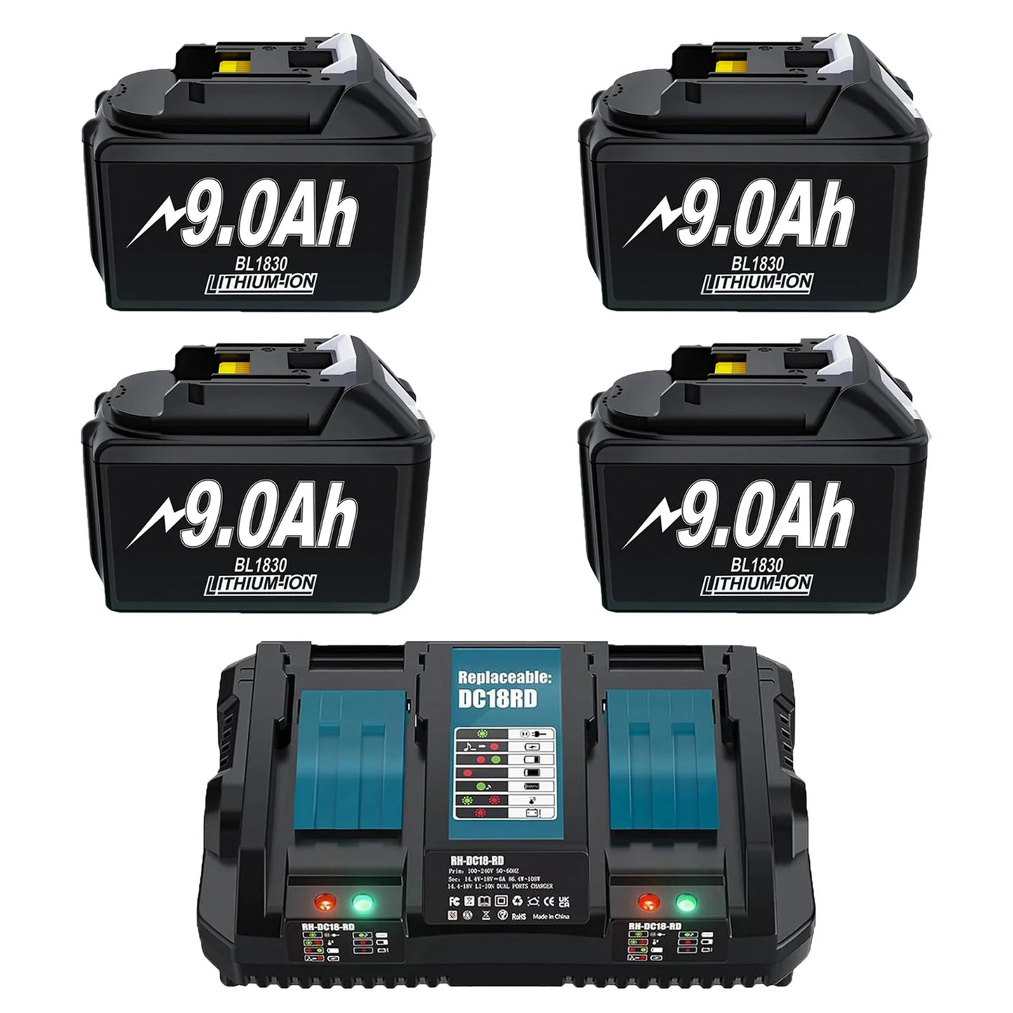 For Makita BL1830 Battery Rechargeable 6000mAh/9000mAh BL1840 BL1850 BL1860 18V Replacement With Single 4A/Dual 6A Charger