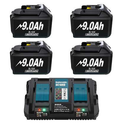 For Makita BL1830 Battery Rechargeable 6000mAh/9000mAh BL1840 BL1850 BL1860 18V Replacement With Single 4A/Dual 6A Charger