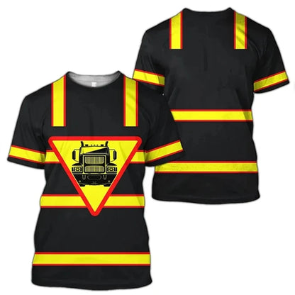 Work Clothing Summer Breathable Men's T-shirt 3D Printing Style Trucker Safety Transportation Work Uniform Oversized Loose Tops