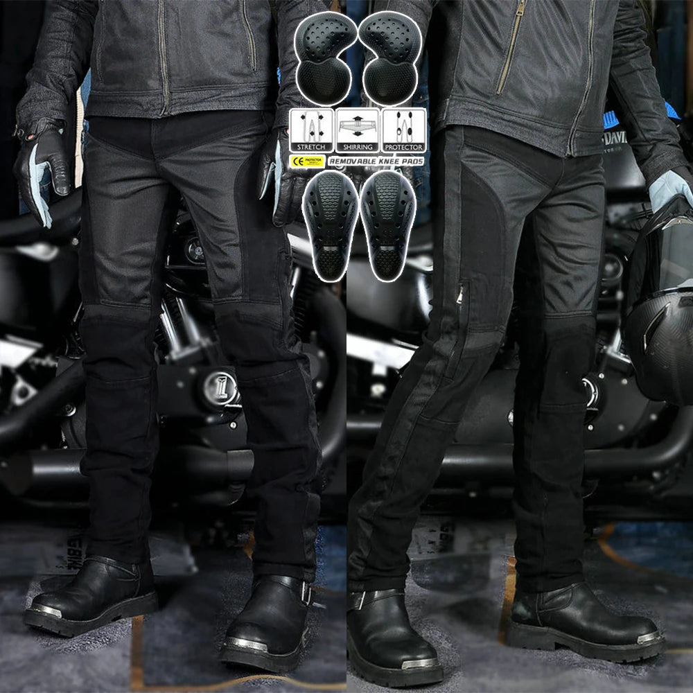Motorcykelbyxor för män Sommar Mesh Svart Retro Slim Fit