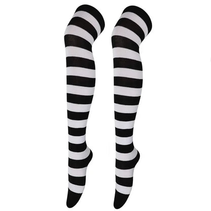Dam Lolita Overknee Strumpor – Randiga Thigh High Cosplay, 25 Färgkombinationer One Size