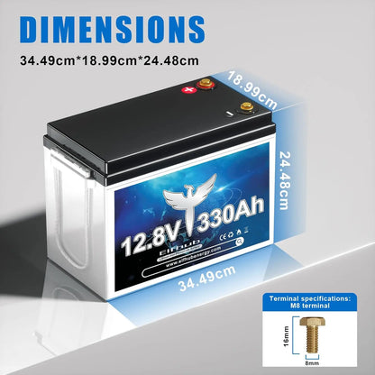 12V 330Ah 4,2kWh LiFePO4 Batteri med Bluetooth & 200A BMS – Deep Cycle Husbil Solceller Båt, EU-lager