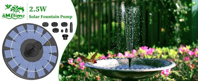Soldriven Fontänpump för Trädgård och Fågelbad – 6 Munstycken, 1W/1,5W/2,5W