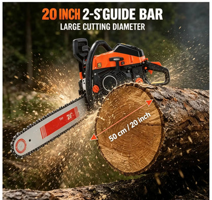 6000W 2-Stroke 20 Inch Gas Powered Chainsaw, 68CC Heavy Duty Logging Saw, Anti-Vibration Petrol Chain Saw for Farm, Garden & Tree Felling