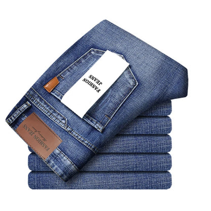 Classic Business Casual Jeans Men 2026 New Fashion Blue Slim Stretch Denim Trousers Male High Pants Men Clothing