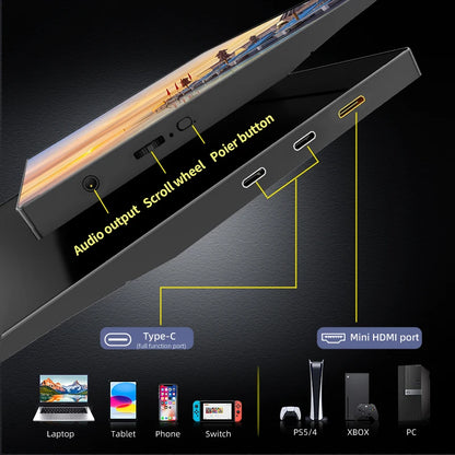 HGFRTEE 15.6 Inch Portable Monitor, FHD USB-C Mini HDMI External Second Screen, Gaming Extended Display for Laptop Mac PS4 PS5 Xbox