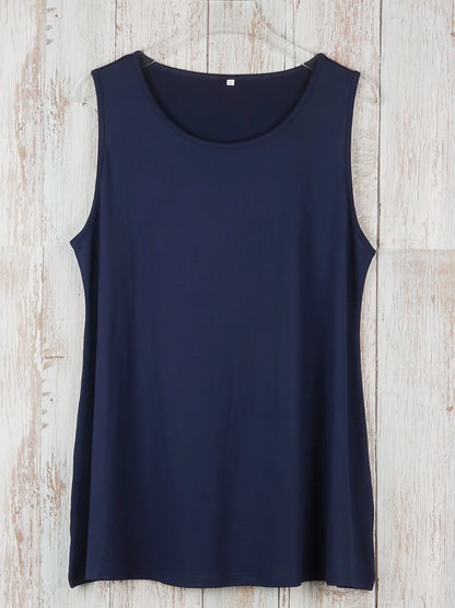 Plus Size Simple Solid Tank Top Casual Crew Neck Sleeveless Tank Top For Summer Women's Plus Size Clothing