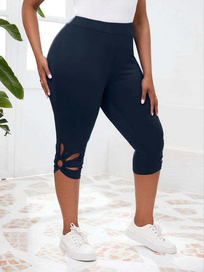 Large size new hollowed out design tight fitting cropped pants with high waist elasticity, slim fit, casual sports leggings