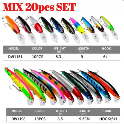 20PCS Suspending Jerkbait Minnow Lures – Slow Sinking Hard Bait with Treble Hooks for Bass Musky Zander Freshwater Saltwater