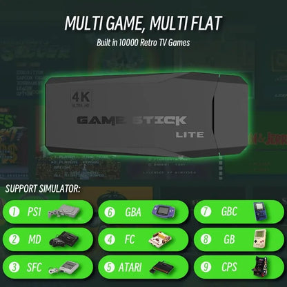 Retro Spelkonsol M8 Game Stick 64GB – 20 000 Spel 4K HDMI 2 Trådlösa Kontroller PS1/SNES/NES/GBA TV & PC