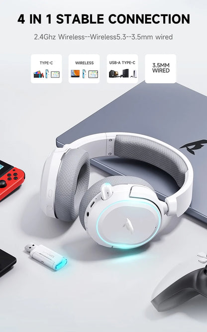 Picun G2 2.4GHz Bluetooth Wireless Gaming Headset For PC PS4 PS5 Phone Switch 5ms Low Latency 7.1 Surround Wired Headset ENC Mic