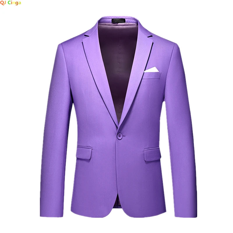 Kavaj Herr Slim Fit – Enfärgad V-ringad Blazer för Bröllop & Fest, Vår & Höst
