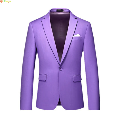 Kavaj Herr Slim Fit – Enfärgad V-ringad Blazer för Bröllop & Fest, Vår & Höst