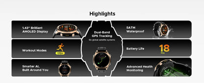 DOOGEE Anywise W1 AI Smart Watch GPS 1.43" AMOLED Display 24Hrs Health Monitoring 5ATM Water Resistance Waterproof Sport Watch