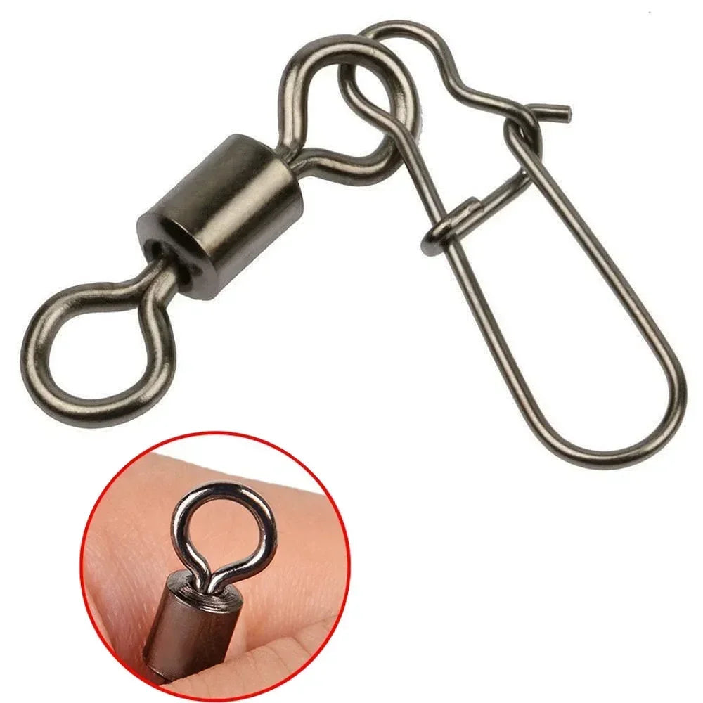 50pcs/box Swivel Snap Connector Pin Rolling Ring Fishing Tackle Box Buckle Hook Lure Kit Wire Rotate Bearing Pesca Tool Gear