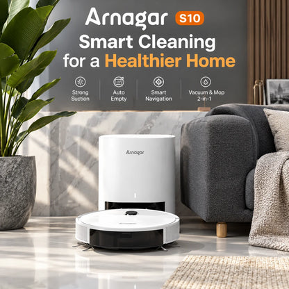 Arnagar S10 Smart Robot Vacuum Cleaner & Mop Low Mop Self Smart Home Robot Vacuum Cleaner Mop Self Empty App Control Sweeper 12000Pa Vslam 5200Mah Low Noise for Carpet Cleaning