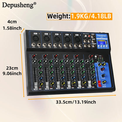 Depusheng HT7 7-kanals ljudmixer med Bluetooth och USB