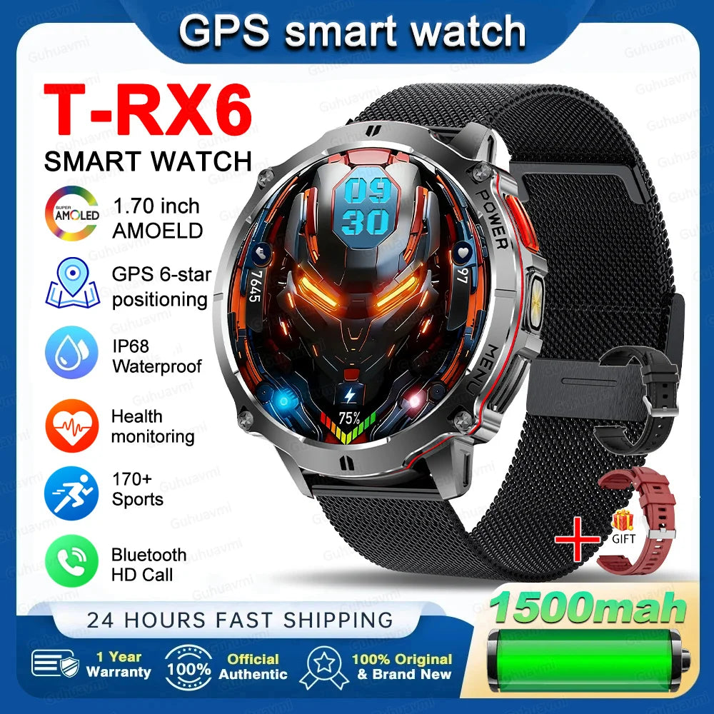 New T-RX6 Ultra Outdoor Sports Smart Watch GPS Compass  Barometer IP68 Waterproof Call Blood Oxygen Military Smartwatch For Men