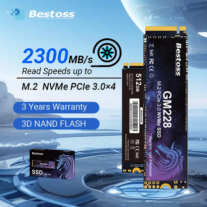 Bestoss PCIe Gen3x4 3D NAND NVMe M.2 Interface SSD 256G 512GB 1TB 2TB Gen3 Solid State Drives Gaming Entertainment for PC Laptop