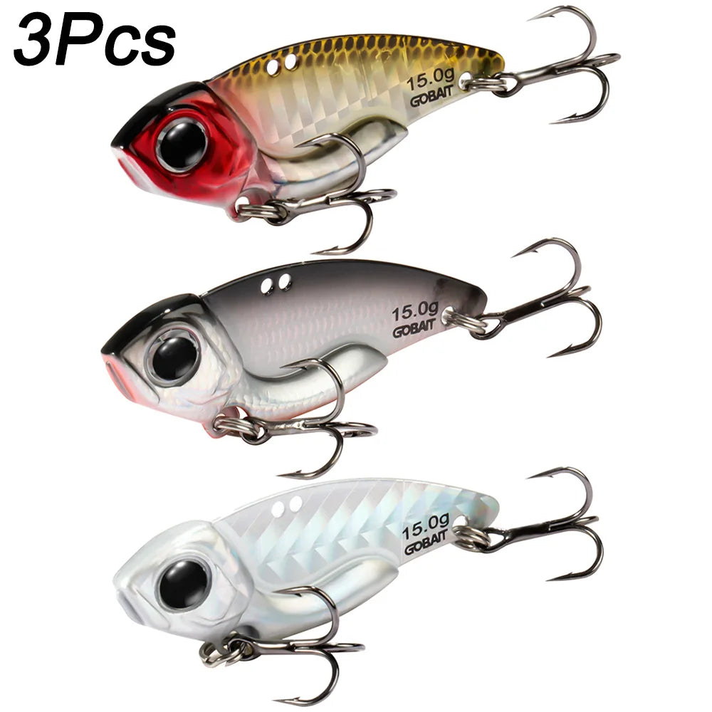 VIB Lure Metal Jig HardBait 7g 10g 15g Spoon Spinner Laser Painting 3D Eyes Fishing Tackle Strong 3X Hooks Swimbait Pesca Bait