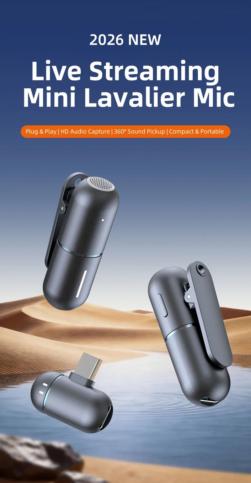 Wireless Mini Lavalier Microphone Live Broadcast Gaming Recording Interview Vlog Professional Microphone for iPhone iPad Android
