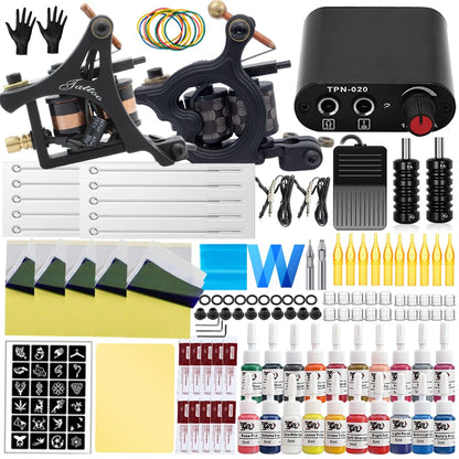 Coils Tattoo Machine Kit Power Supply with Tattoo Needles Ink Accessories Set for Tattoo Body Art Tool Permanent Makeup Kit