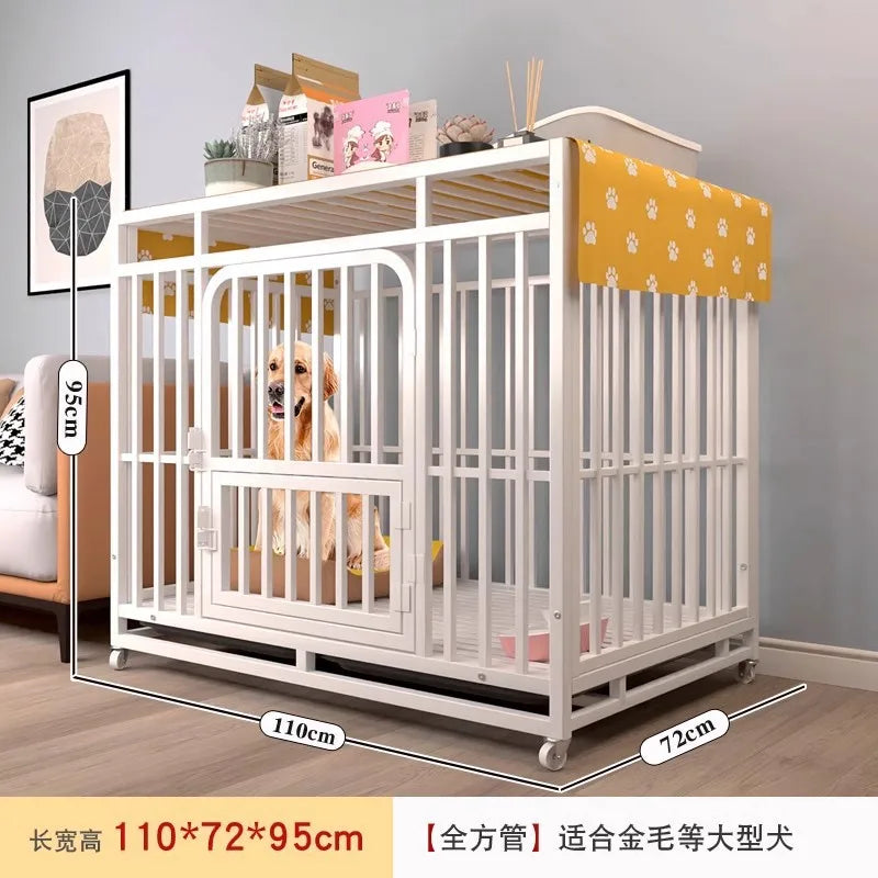 Heavy Duty Square Tube Dog Cage for Medium Large Dogs Indoor Metal Kennel with Toilet Tray Foldable Iron Pet Crate Furniture