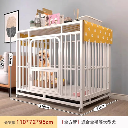 Heavy Duty Square Tube Dog Cage for Medium Large Dogs Indoor Metal Kennel with Toilet Tray Foldable Iron Pet Crate Furniture
