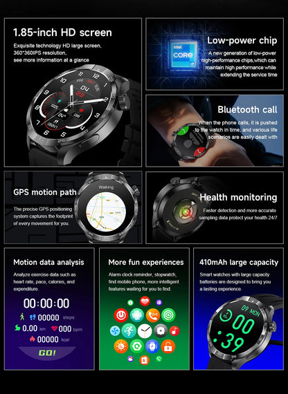 2026 New 1.85 Inch NFC Smart Watch Men Bluetooth Call NFC IP67 Waterproof Heart Rate Monitor Compass Sports Fitness Smartwatch