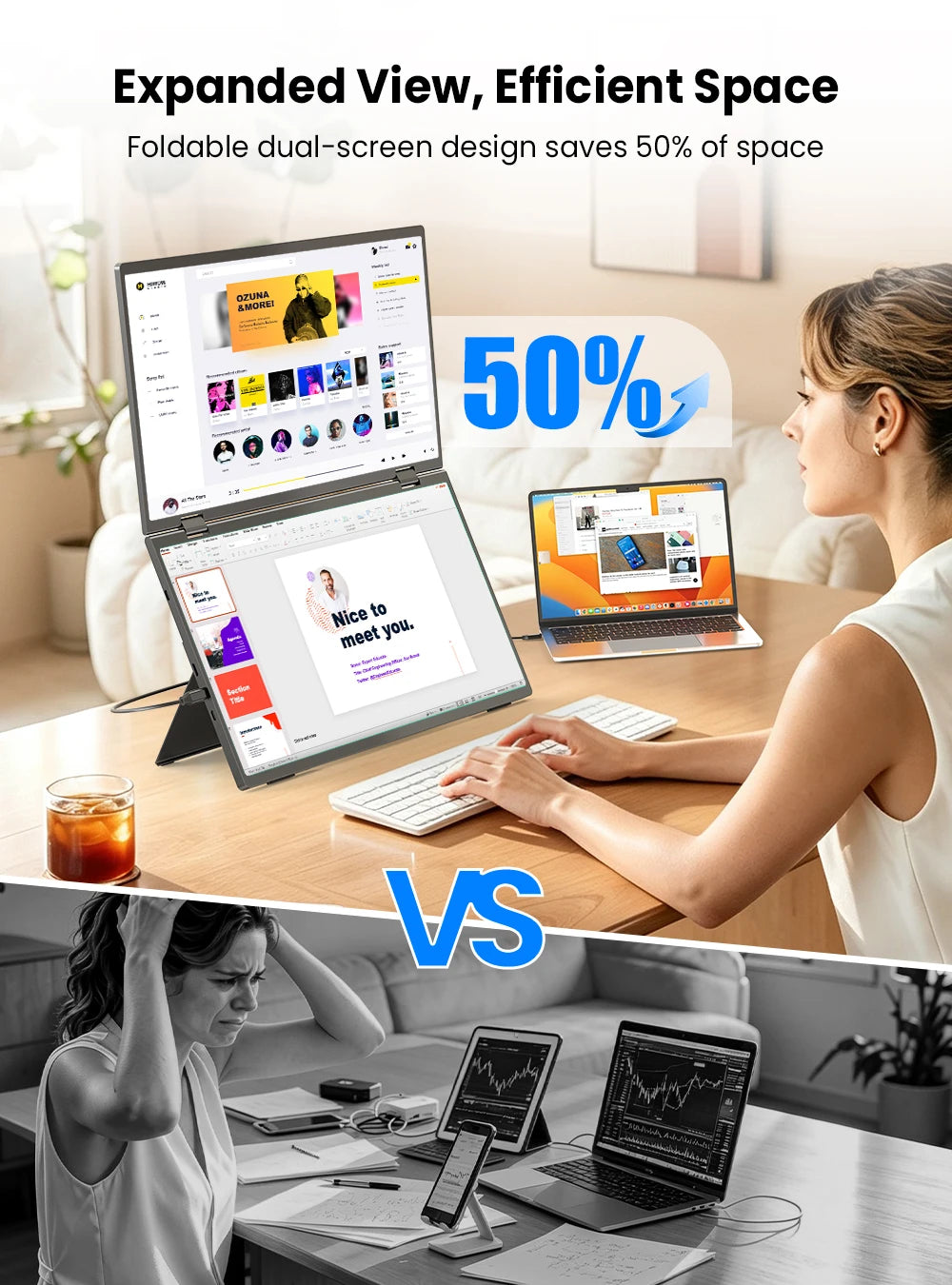 EVICIV 15.6" FHD Triple Portable Dual Monitor & Laptop Screen Extender 1080P FHD IPS Plug & Play No Driver USB-C 100%sRGB Triple Screen Foldable Mac/Windows Compatible Travel & Office 360° Screen Adjustment