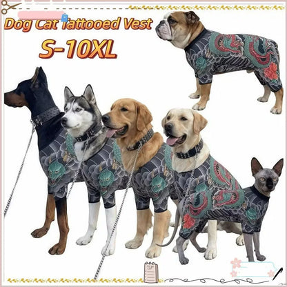 Streetwear Pet Tattoo Suit 4-Way Stretch Full Body Clothes S-10XL Comfortable Dog Cat Costume for Small to Large Pets