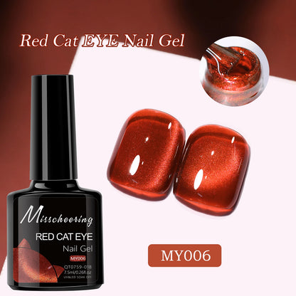 Red Cat Eye Gel Nail Polish Magnetic Glitter Holographic Red Ruby Christmas Polish Reflective Jelly Translucent UV Gel Manicure