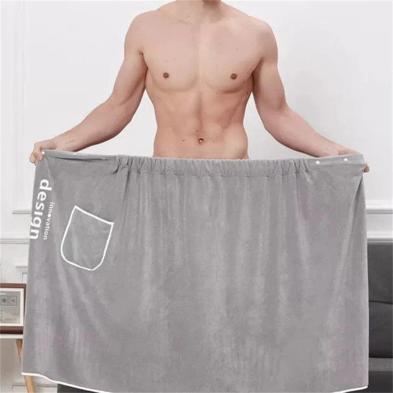 Wearable Men Bath Towel Soft Microfiber Bathrobe With Magic Pocket For Adults Gym Beach Sauna Spa Swimming Running Towel