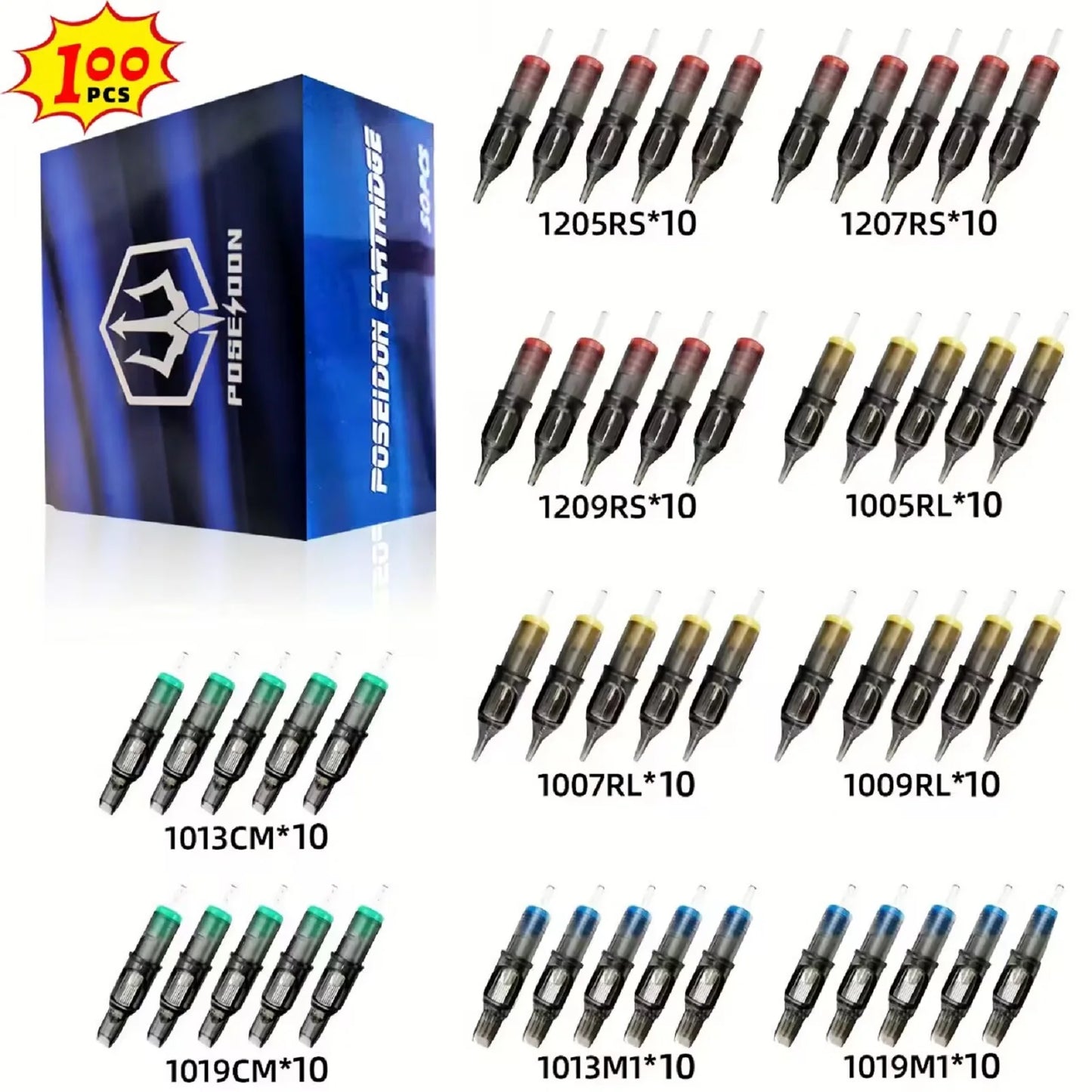 POSEIDON V2 PRO MAX 100PCS Mixed Professional Tattoo Cartridge Needles Membrane Safety Cartridges Disposable Tattoo Needle