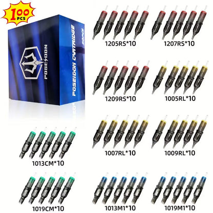 POSEIDON V2 PRO MAX 100PCS Mixed Professional Tattoo Cartridge Needles Membrane Safety Cartridges Disposable Tattoo Needle