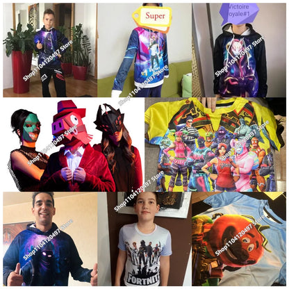 Fortnite Hoodie Barn & Vuxna – 3D-tryckt Animerad Pullover Polyester Casual Streetwear Storlek 110–160cm + Vuxenstorlekar