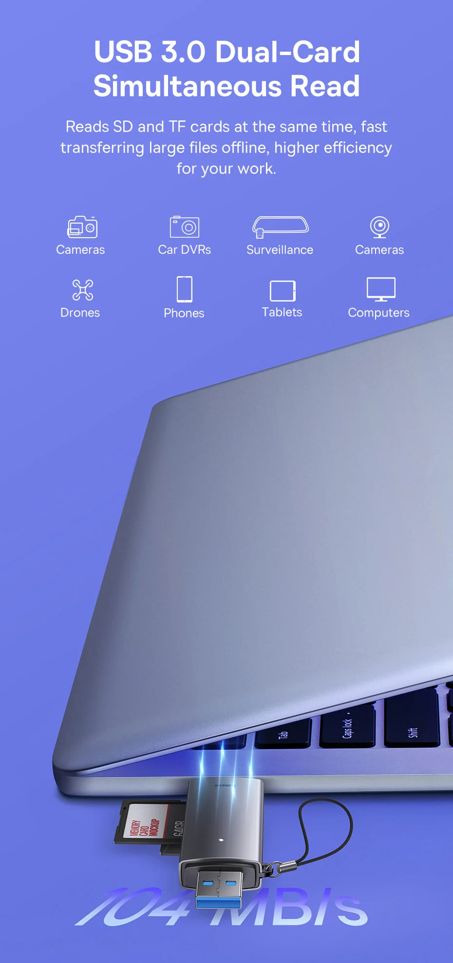 USB 3.0-kortläsare för SD och microSD – USB-A/USB-C
