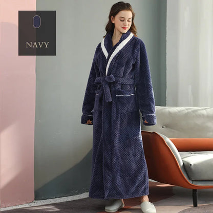 Female Autumn and Winter Warm Long Coral Velvet Thick Couple Bath Bathrobes Men Women Pajamas Shower Robe Bath Towels For Adults