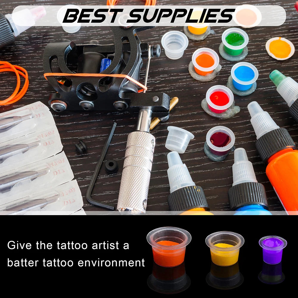 1000/100pcs Disposable Tattoo Ink Cups S/M/L Plastic Clear Holder Container Cap for Tattoo Pigment Permanent Makeup Accessories