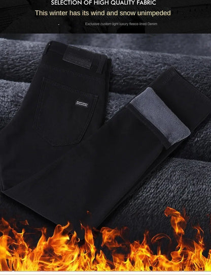 2026 Brand Brushed Jeans Winter Jeans Men Slim Fit Stretch Thick Velvet Pants Warm Jeans Casual Fleece Trousers Male