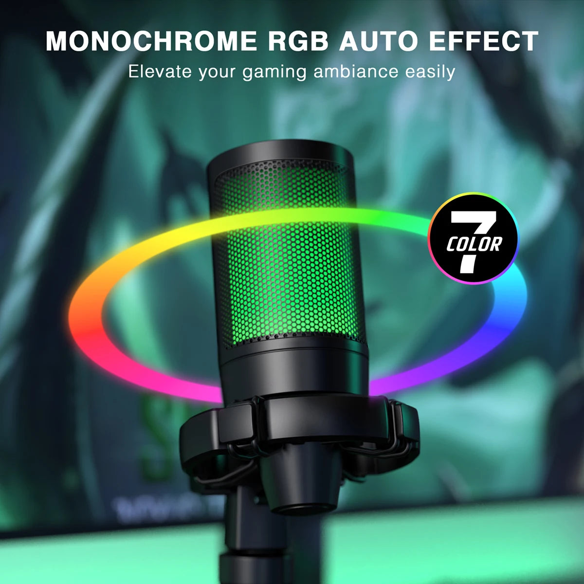 AmpliGame RGB USB Gaming Microphone with Light-touch Mute,Condenser Mic with Tripod for PC,PS4/5,Laptop Streaming Podcasting -A2