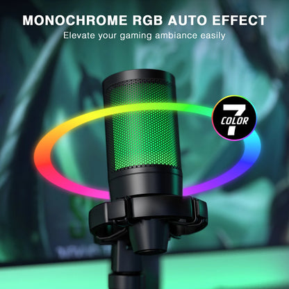 AmpliGame RGB USB Gaming Microphone with Light-touch Mute,Condenser Mic with Tripod for PC,PS4/5,Laptop Streaming Podcasting -A2
