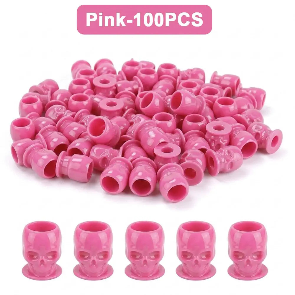 200/100/50PCS Disposable Skull Tattoo Ink Cups Black/White/Pink/Blue Pigment Container Plastic Ink Holder Tattoo Accessories