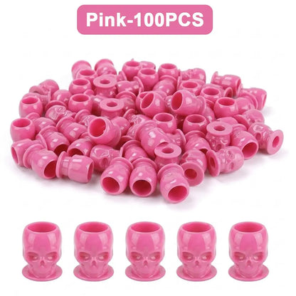 200/100/50PCS Disposable Skull Tattoo Ink Cups Black/White/Pink/Blue Pigment Container Plastic Ink Holder Tattoo Accessories