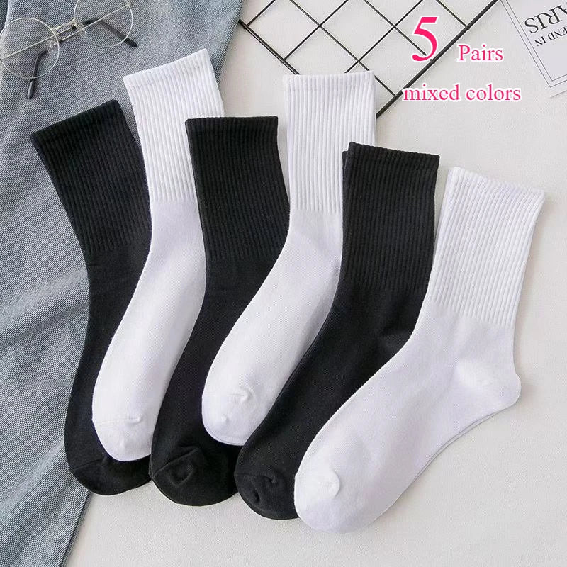 1/510 Pairs Women Solid Color Socks Simple Versatile Fashionable Socks Antibacterial Odor Resistant Breathable Comfortable Socks