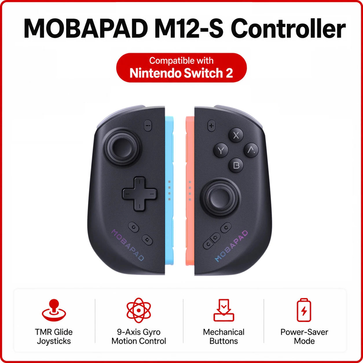 MOBAPAD M12 S Gaming Controller for Switch 2 with TMR Sticks, Mechanical Buttons, 9-Axis Gyro Motion Control, Power-Saver Mode