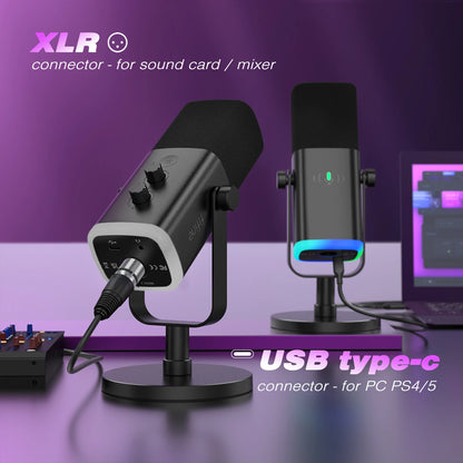 FIFINE USB/XLR Dynamisk Mikrofon med Tystknapp och Hörlursuttag