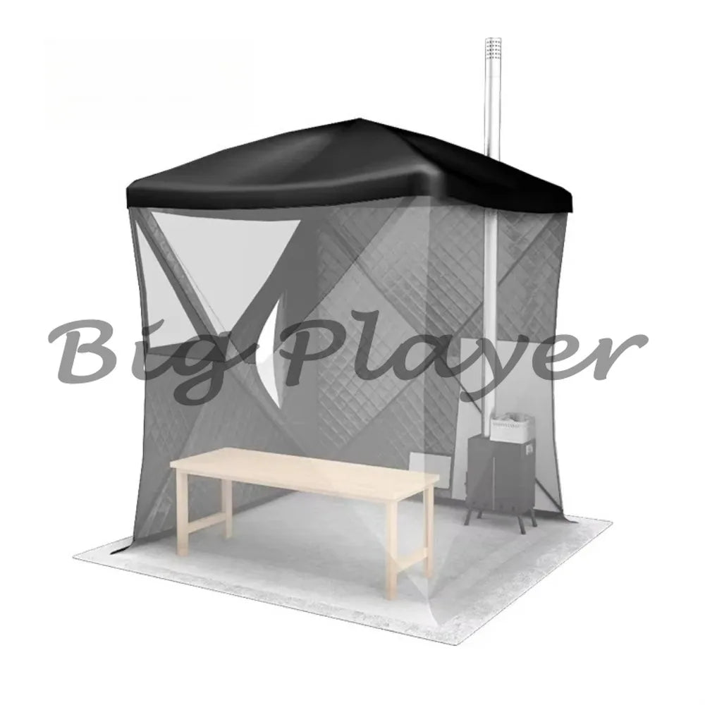 Portabelt Bastutält 3-lagers – 180×180×210 cm, 2–3 Pers, Brandhämmande, 2 Dörrar